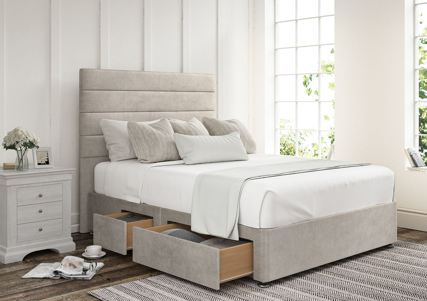 Zodiac Upholstered Headboard and Divan Base - Bed - Time4Sleep