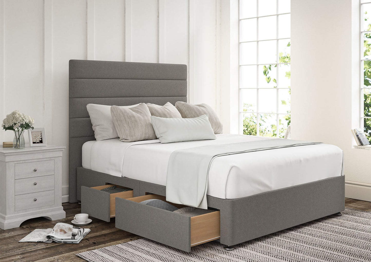 Zodiac Upholstered Headboard and Divan Base - Bed - Time4Sleep
