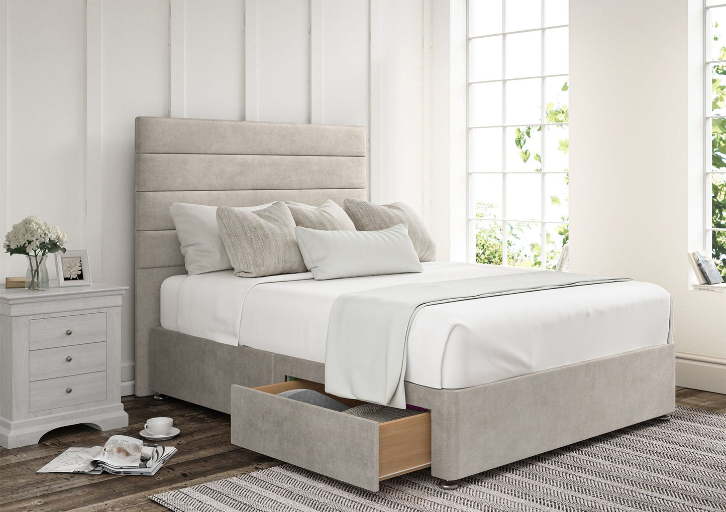 Zodiac Upholstered Headboard and Divan Base - Bed - Time4Sleep