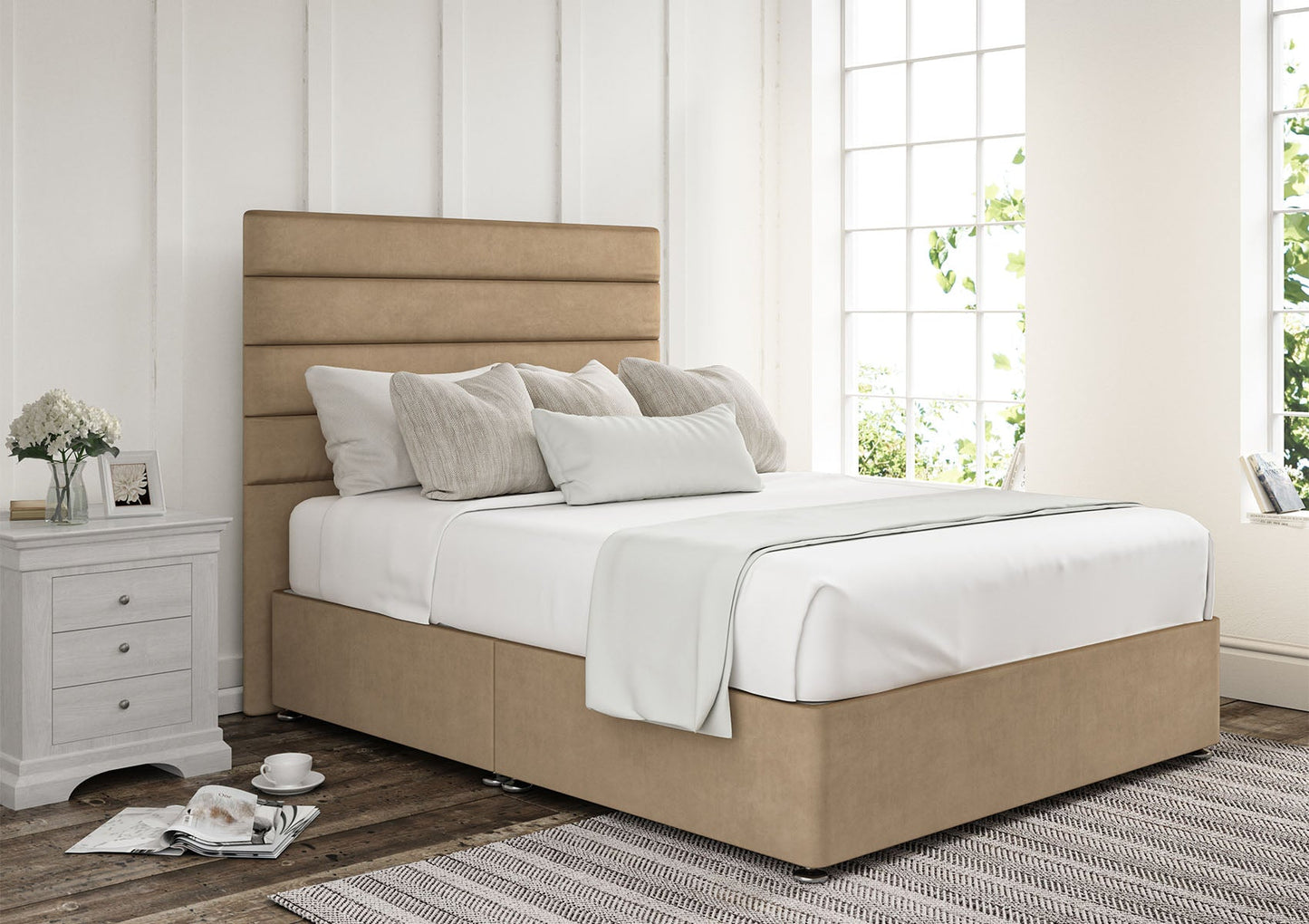 Zodiac Upholstered Headboard and Divan Base Bed Time4Sleep Double Non-Storage Plush Mink