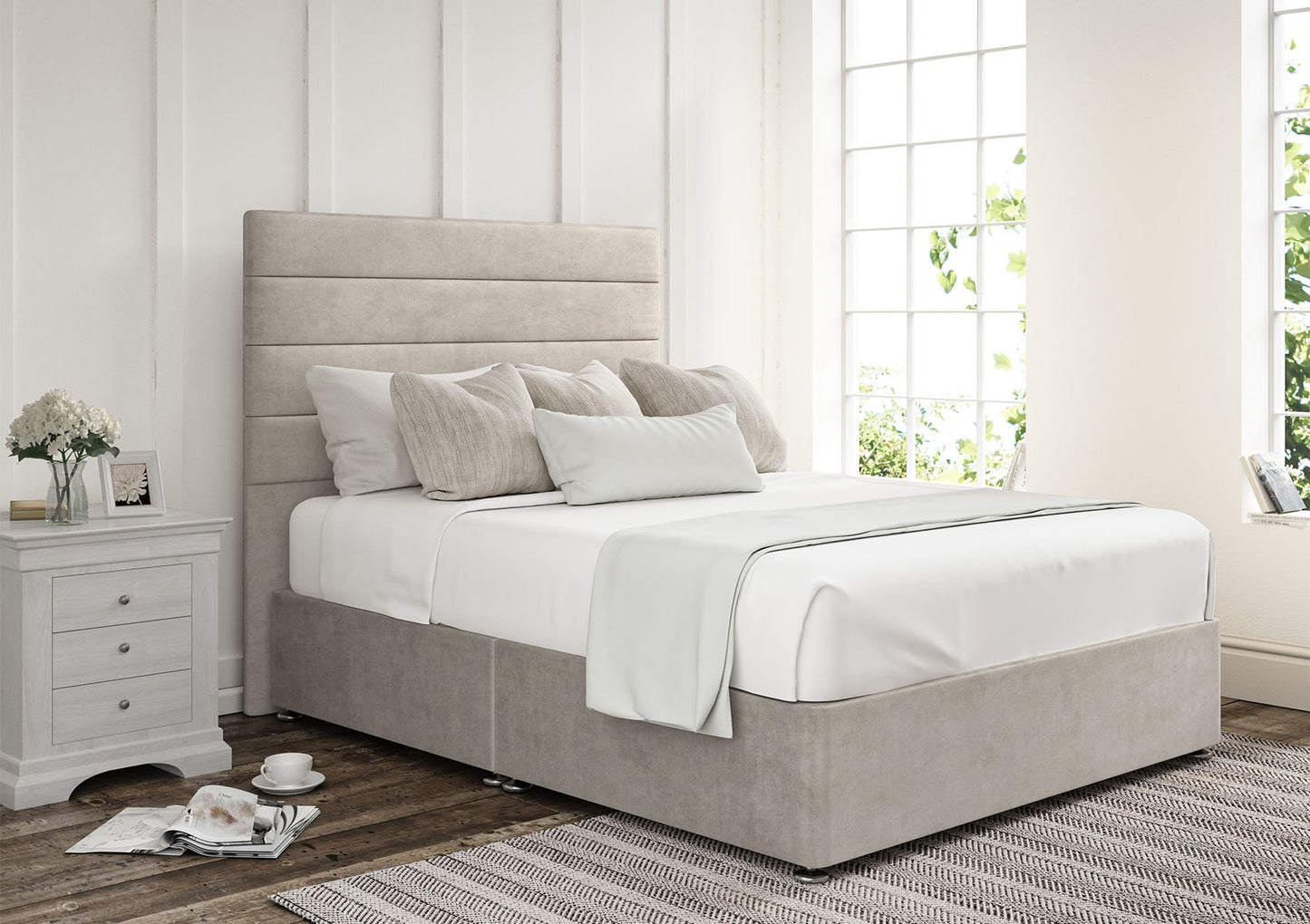 Zodiac Upholstered Headboard and Divan Base - Bed - Time4Sleep