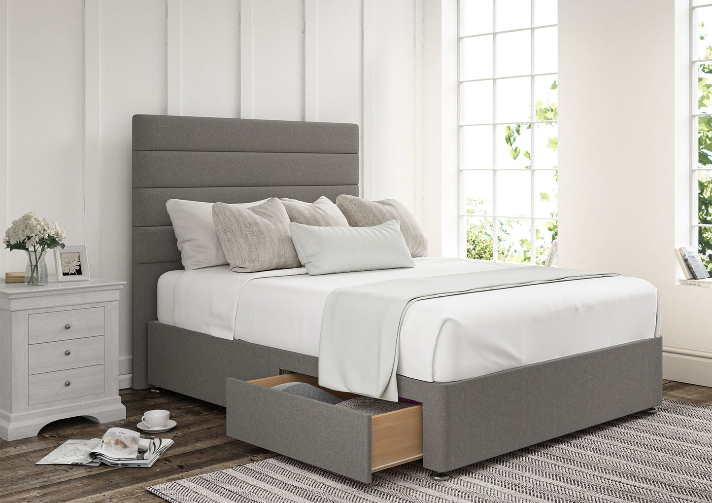 Zodiac Upholstered Headboard and Divan Base - Bed - Time4Sleep