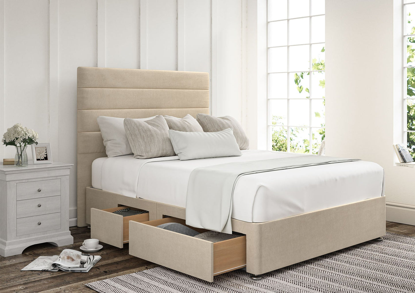 Zodiac Upholstered Headboard and Divan Base - Bed - Time4Sleep