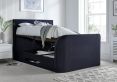 Santorini Upholstered Ottoman TV Bed Blue Velvet - King Size Bed Frame Only