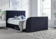 Santorini Upholstered Ottoman TV Bed Blue Velvet - Double Bed Frame Only