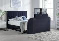 Santorini Upholstered Ottoman TV Bed Blue Velvet - Double Bed Frame Only