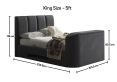 Copenhagen Upholstered Ottoman TV Bed Charcoal Velvet - King Size Bed Frame Only