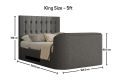Dorchester Upholstered Arran Pebble Ottoman TV Bed - King Size Bed Frame Only