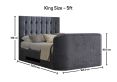 Dorchester Upholstered Hugo Platinum Ottoman TV Bed - King Size Bed Frame Only