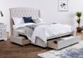 Elise Stone Winged Upholstered Drawer Storage Bed Frame - King Size