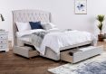 Elise Stone Winged Upholstered Drawer Storage Bed Frame - King Size