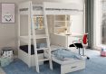 Estella White High Sleeper Bed Frame With Desk & Black Futon