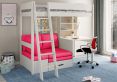 Estella White High Sleeper Bed Frame With Desk & Pink Futon