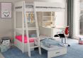 Estella White High Sleeper Bed Frame With Desk & Pink Futon