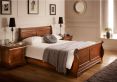 Toulon Wooden Sleigh Bed - Mahogany Finish - Double Bed Frame Only