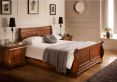 Toulon Wooden Sleigh Bed - Mahogany Finish - King Size Bed Frame Only