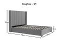 Maya Winged Ottoman Light Grey - King Bed Frame Only