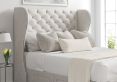 Miami Winged Arlington Ice Upholstered Super King Size Floor Standing Headboard and Shallow Base On Legs