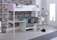 Noah White High Sleeper Bed Frame With Grey Futon - Pink