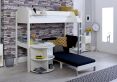 Noah White High Sleeper Bed Frame With Desk & Black Futon