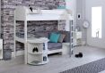 Noah White High Sleeper Bed Frame With Desk & Grey Futon