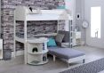 Noah White High Sleeper Bed Frame With Desk & Grey Futon