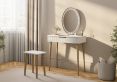Oslo 1 Drawer White Dressing Table and Stool Including Mirror - Oak Finish Legs