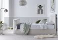Rhea Upholstered TV Bed Natural Velvet - Double Size Bed Frame Only