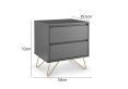 Sofia 2 Drawer Bedside Steel Grey With Brass Steel Feet