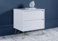 Sofia 2 Drawer Bedside White With Brass Steel Feet