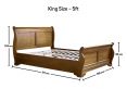 Toulon Wooden Sleigh Bed - Oak Finish - King Size Bed Frame Only