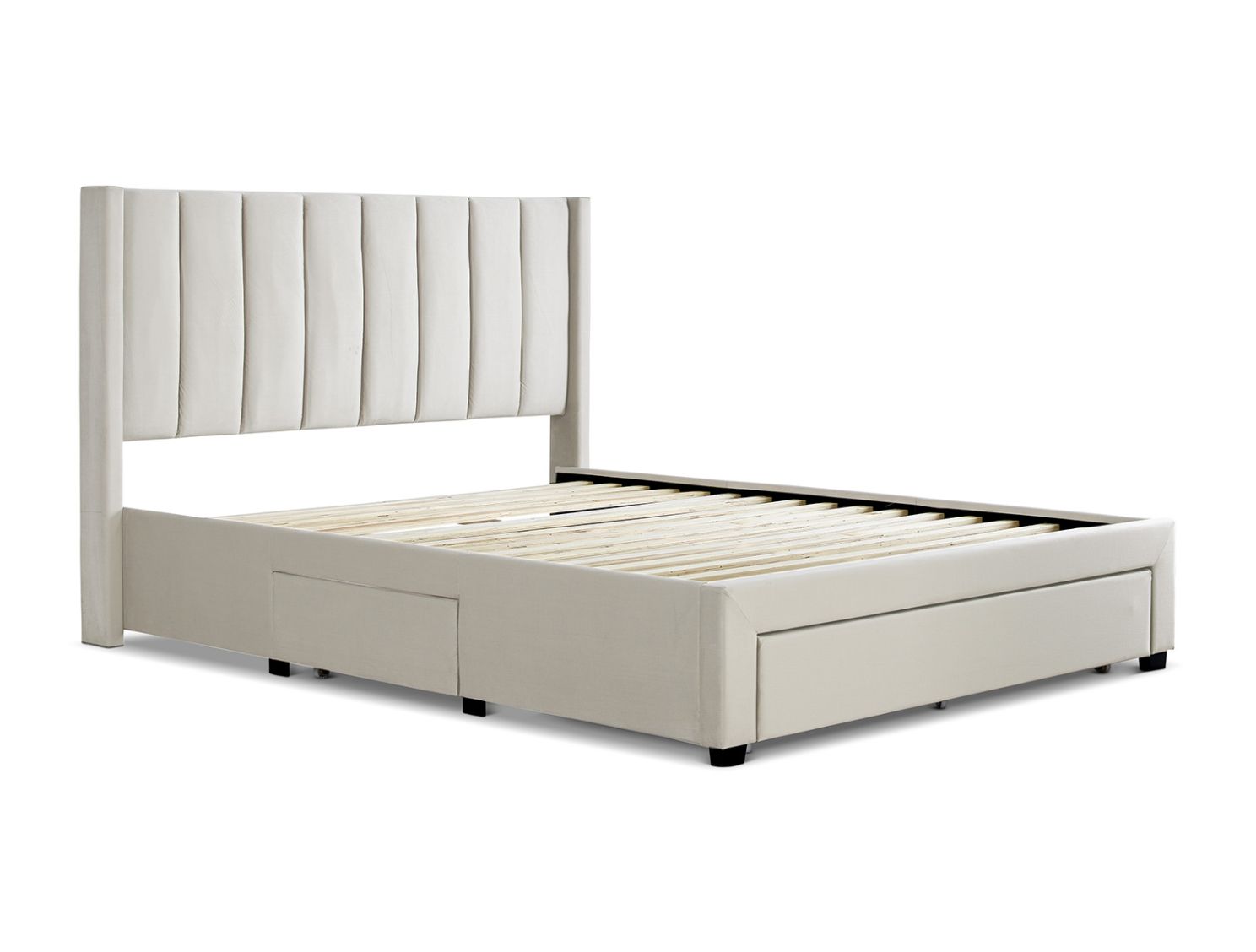 Elegance Natural Beige Upholstered Drawer Bed Frame Only - time4sleep