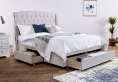 Elise Stone Winged Upholstered Drawer Storage Bed Frame Only - time4sleep