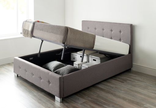 Essentials Upholstered Ottoman Grey Linen Bed Frame