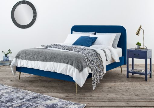 Elona Navy Blue Velvet Upholstered Bed Frame