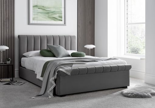 Ascot Grey Upholstered Ottoman Storage Sleigh Bed