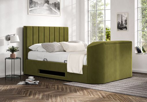 Berkley Upholstered Hugo Olive Ottoman TV Bed - Bed Frame Only
