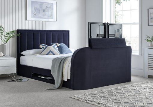 Santorini Upholstered Ottoman TV Blue Velvet Bed Frame Only