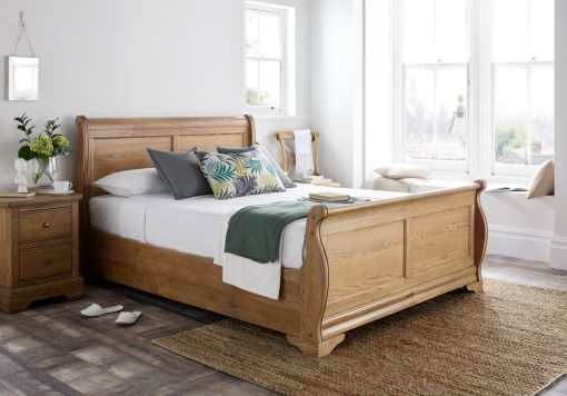 Bordeaux Oak Wooden Sleigh Bed