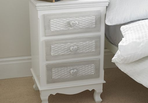 Brittany White/Grey 3 Drawer Bedside Cabinet