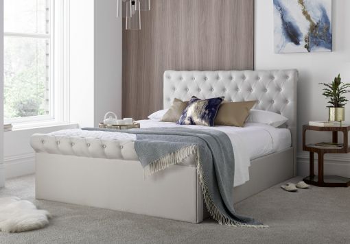Chesterfield Off White Upholstered Ottoman Bed Frame