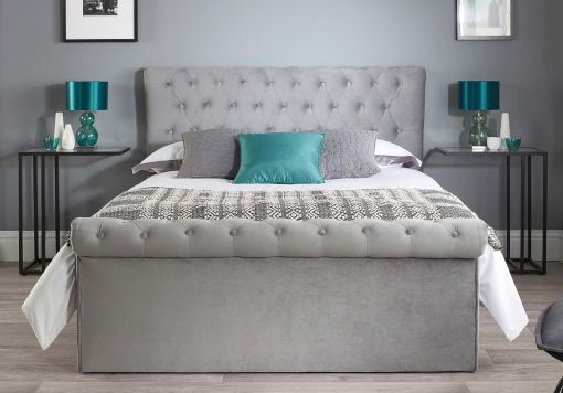 Chesterfield Grey Velvet Upholstered Ottoman Bed Frame