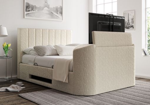 Berkley Upholstered Boucle Ivory Ottoman TV Bed - Bed Frame Only