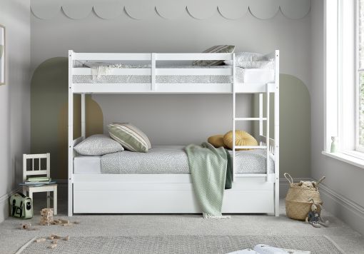 Essentials White Single Wooden Bunk Bed Frame With Trundle