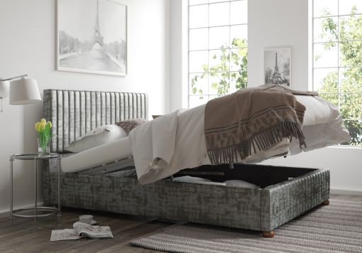 Naples Ottoman Distressed Velvet Platinum Bed Frame Only