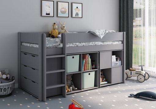 Estella Grey Mid Sleeper Bed Frame With Cube & Desk