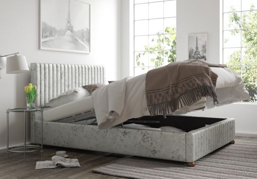Naples Ottoman Silver Mirazzi Velvet Bed Frame Only