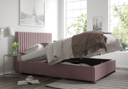 Naples Ottoman Plush Velvet Blush Bed Frame Only