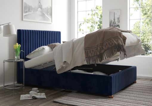 Naples Ottoman Plush Velvet Navy Bed Frame Only
