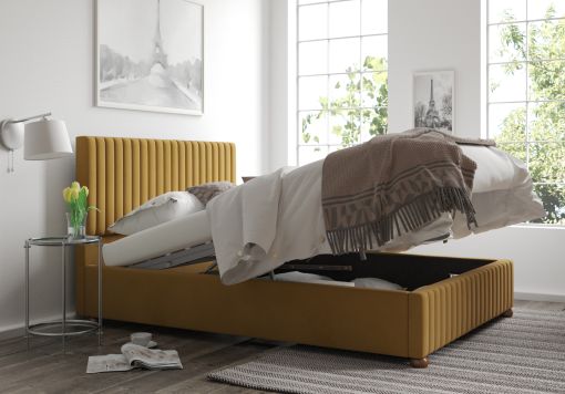 Naples Ottoman Plush Velvet Ochre Bed Frame Only